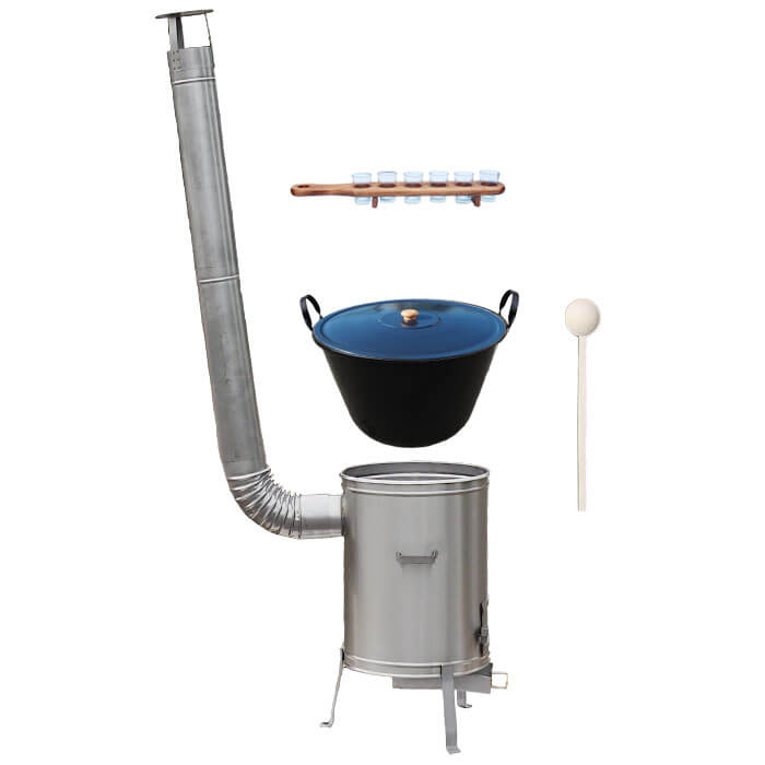 Zabíjačkový smaltovaný kotol 50 L + nerezová kotlina 53 cm + štamperlíky